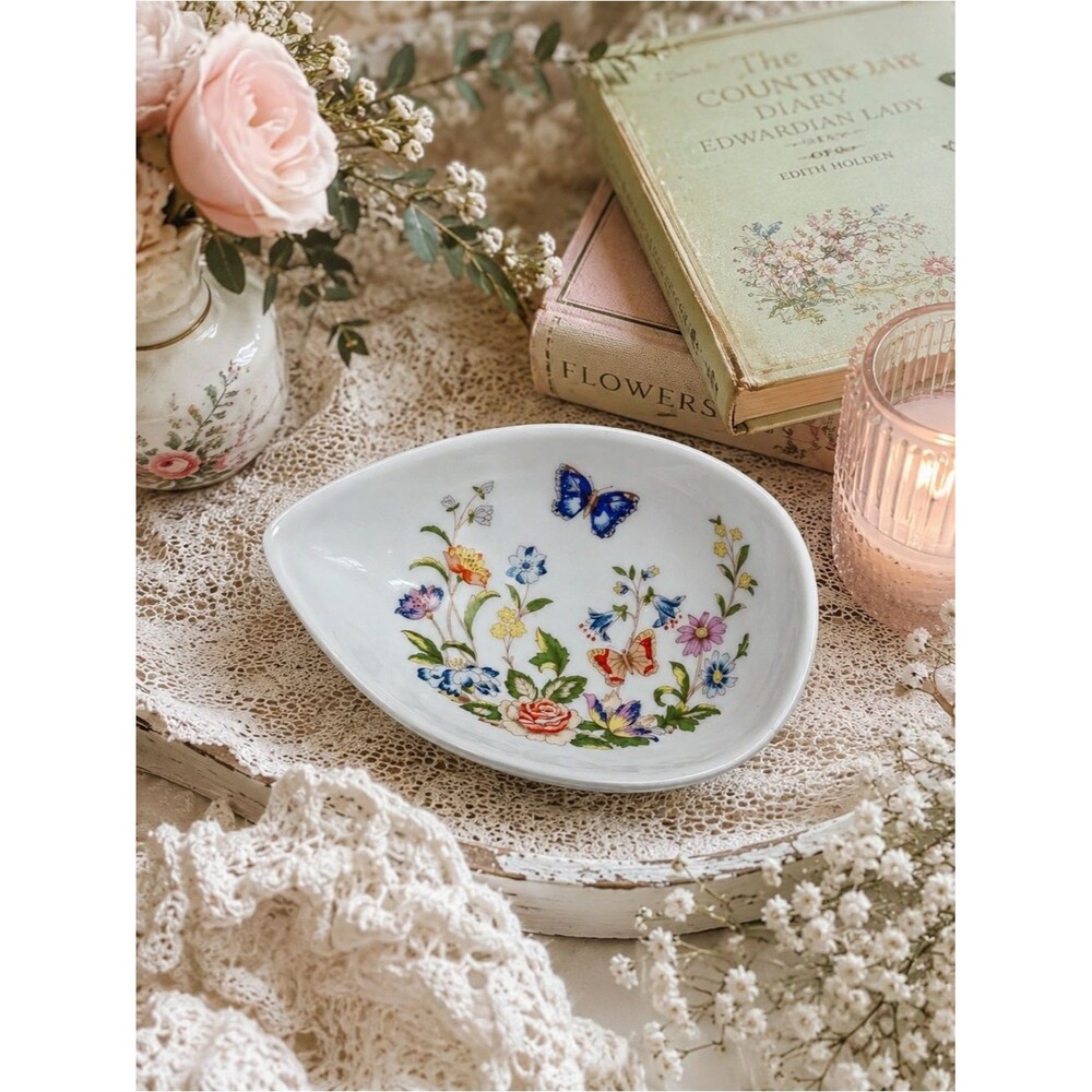 Aynsley Cottage Garden Trinket Dish Butterfly Floral Bone China Dish Ring Holder
